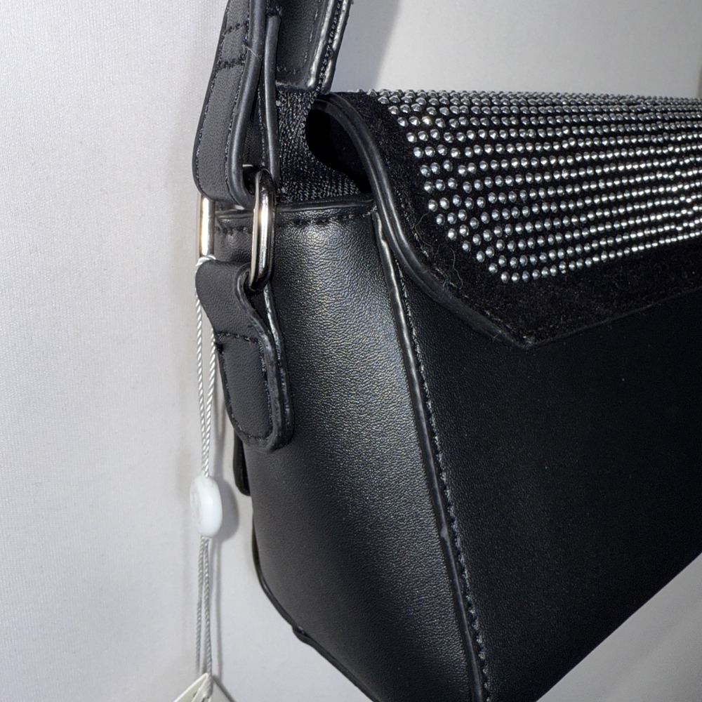 Valentino Orlandi Silver Rhinestone Studded Black Crossbody Bag Purse MSRP $199 - Picture 8 of 16